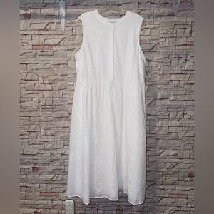 Croft & Barrow White eyelet embroidered tropical leaf Midi Lined Cotton Dress L